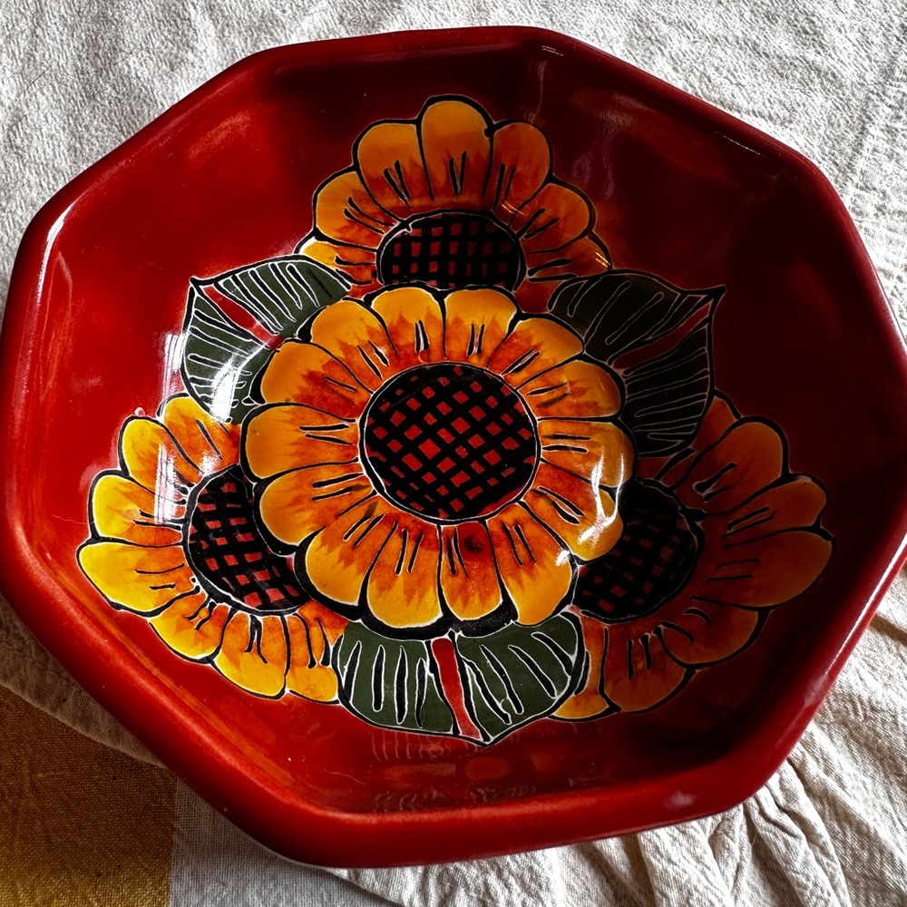Mexico Vibrant Red and Orange Floral Decorative Bowl